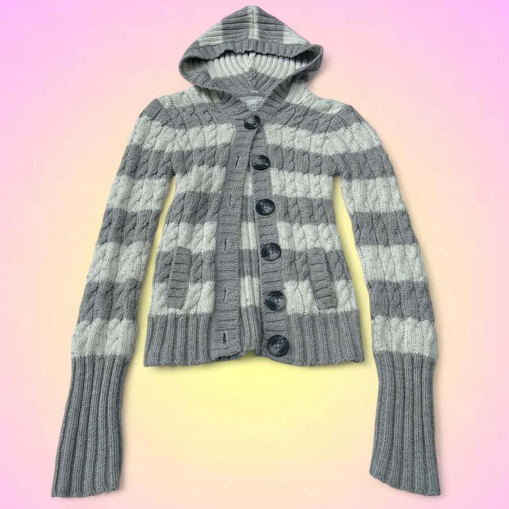 Aeropostale Striped Cable Knit Hooded Cardigan Sweater Size